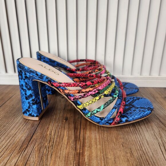Aldo Trelidda Rainbow Snakeskin Sandals Womens Size 6 Multi Strappy Dress Heels - Picture 1 of 10